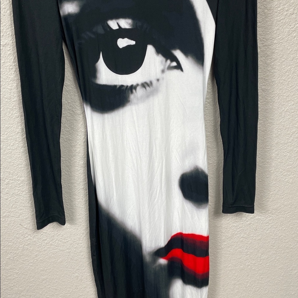 Balmain Bodycon Long Dress with Face Print Stretch Hourglass Black Sz 34 - Picture 5 of 14